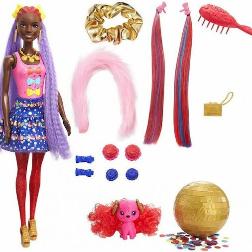Barbie Hair Swaps Glittery Blue Κούκλα Color Reveal για 3+ Ετών