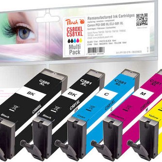 Peach Πακέτο Συμβατών Μελανιών Εκτυπωτή InkJet Canon PGI-580/CLI-581XL Πολλαπλό (Color) / Μαύρο 5τμχ