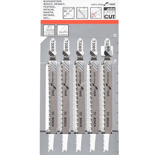 Bosch T 308 B Λάμες για Ξύλο 117mm 5τμχ
