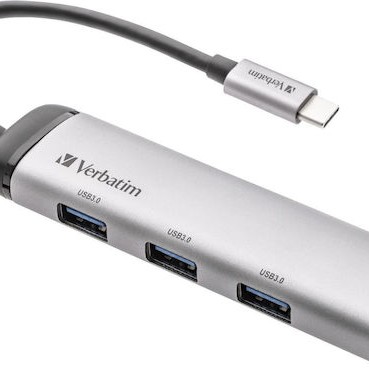 Verbatim V7 USB 3.0 Hub 4 Θυρών με σύνδεση USB-C Ασημί