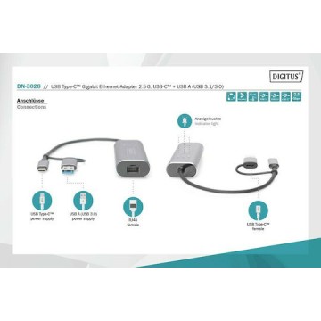 Digitus DN-3028 USB-C Αντάπτορας Δικτύου για Ενσύρματη σύνδεση Gigabit Ethernet