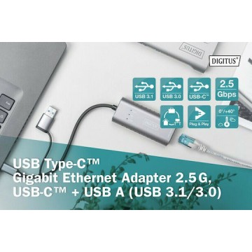 Digitus DN-3028 USB-C Αντάπτορας Δικτύου για Ενσύρματη σύνδεση Gigabit Ethernet