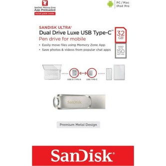 Sandisk Ultra Dual Drive Luxe 32GB USB 3.1 Stick με σύνδεση USB-A & USB-C Ασημί