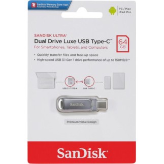 Sandisk Ultra Dual Drive Luxe 64GB USB 3.1 Stick με σύνδεση USB-C & USB-A Ασημί