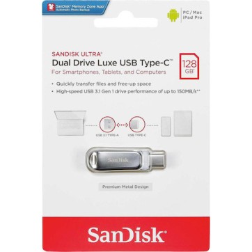 Sandisk Ultra Dual Drive Luxe 128GB USB 3.1 Stick με σύνδεση USB-C & USB-A Ασημί