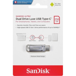 Sandisk Ultra Dual Drive Luxe 256GB USB 3.1 Stick με σύνδεση USB-C & USB-A Ασημί