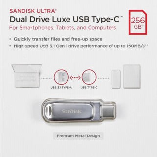 Sandisk Ultra Dual Drive Luxe 256GB USB 3.1 Stick με σύνδεση USB-C & USB-A Ασημί