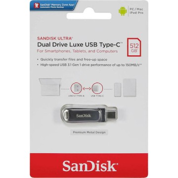 Sandisk Ultra Dual Drive Luxe 512GB USB 3.1 Stick με σύνδεση USB-C & USB-A Ασημί