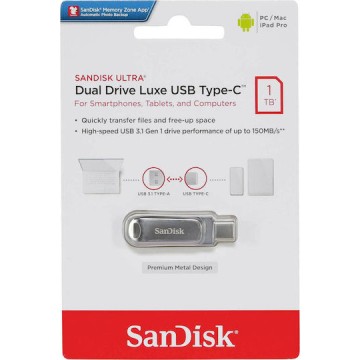 Sandisk Ultra Dual Drive Luxe 1TB USB 3.1 Stick με σύνδεση USB-C & USB-A Ασημί