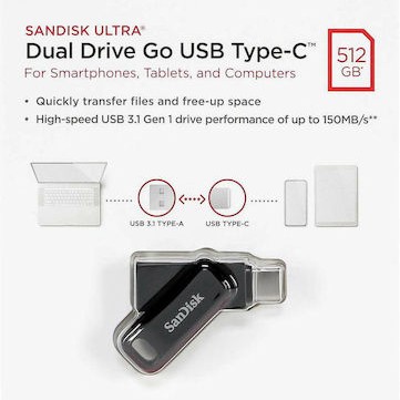 Sandisk Ultra Dual Drive Go 512GB USB 3.1 Stick με σύνδεση USB-A & USB-C Μαύρο