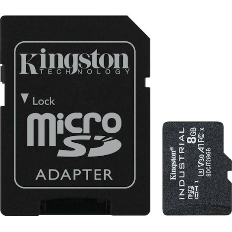 Kingston Industrial microSDHC 8GB Class 10 U3 V30 A1 UHS-I με αντάπτορα