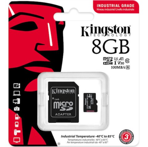 Kingston Industrial microSDHC 8GB Class 10 U3 V30 A1 UHS-I με αντάπτορα