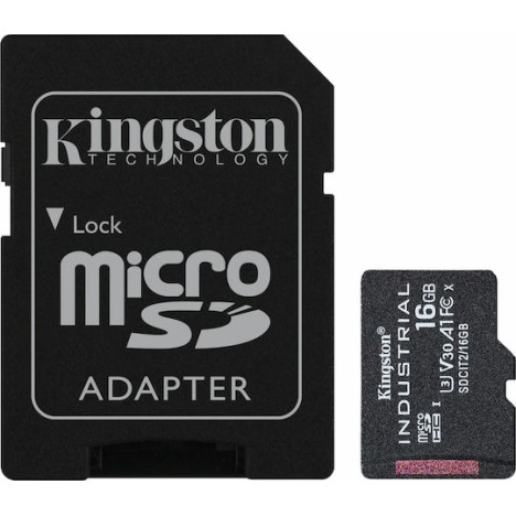Kingston Industrial microSDHC 16GB Class 10 U3 V30 A1 UHS-I με αντάπτορα