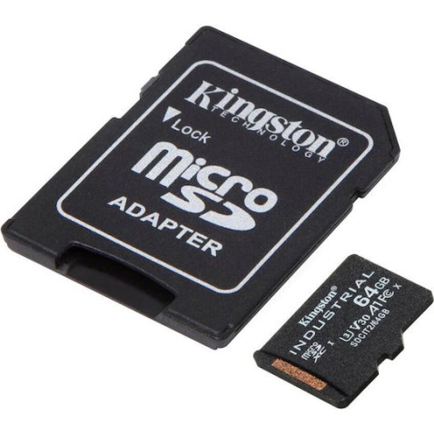 Kingston Industrial microSDXC 64GB Class 10 U3 V30 A1 UHS-I με αντάπτορα