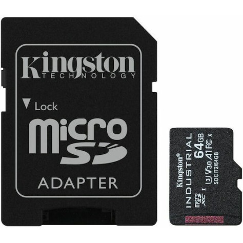 Kingston Industrial microSDXC 64GB Class 10 U3 V30 A1 UHS-I με αντάπτορα