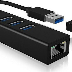 Icy Box USB 3.0 Hub 4 Θυρών με σύνδεση USB-C / USB-A / Ethernet