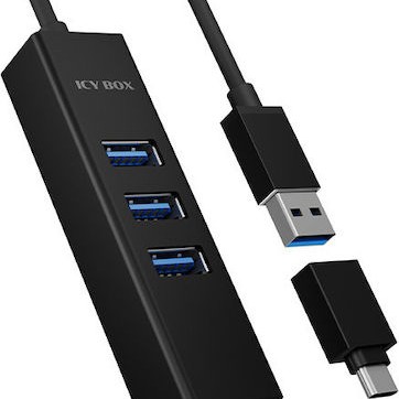 Icy Box USB 3.0 Hub 4 Θυρών με σύνδεση USB-C / USB-A / Ethernet