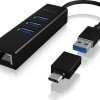 Icy Box USB 3.0 Hub 4 Θυρών με σύνδεση USB-C / USB-A / Ethernet