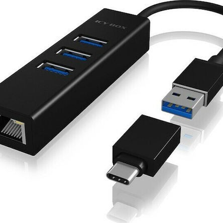 Icy Box USB 3.0 Hub 4 Θυρών με σύνδεση USB-C / USB-A / Ethernet