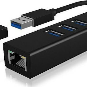 Icy Box USB 3.0 Hub 4 Θυρών με σύνδεση USB-C / USB-A / Ethernet