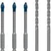 Bosch Σετ 5 Τρυπάνια με Κυλινδρικό Στέλεχος για Δομικά Υλικά, Γυαλί και Πλακίδια
