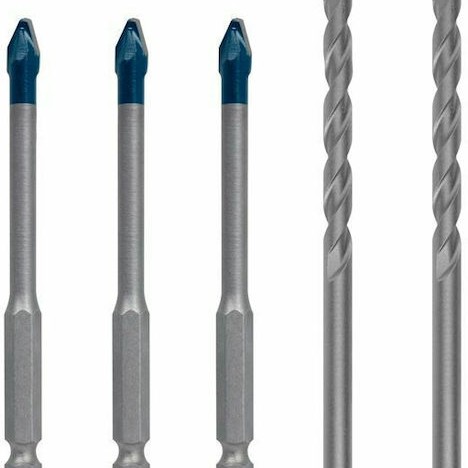 Bosch Σετ 5 Τρυπάνια με Κυλινδρικό Στέλεχος για Δομικά Υλικά, Γυαλί και Πλακίδια