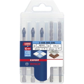 Bosch Σετ 5 Τρυπάνια με Κυλινδρικό Στέλεχος για Δομικά Υλικά, Γυαλί και Πλακίδια