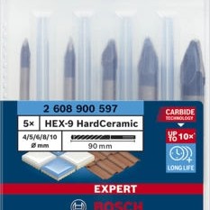 Bosch Expert HEX-9 HardCeramic Σετ 5 Τρυπάνια με Εξάγωνο Στέλεχος για Γυαλί και Πλακίδια