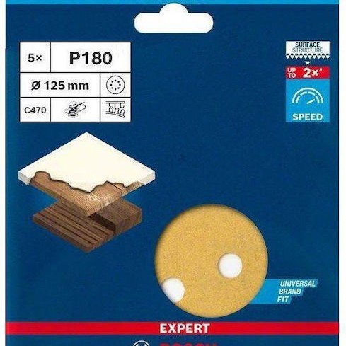 Bosch EXPERT C470 Φύλλο Λείανσης Έκκεντρου Τριβείου K180 με 8 Τρύπες 125x125mm Σετ 5τμχ