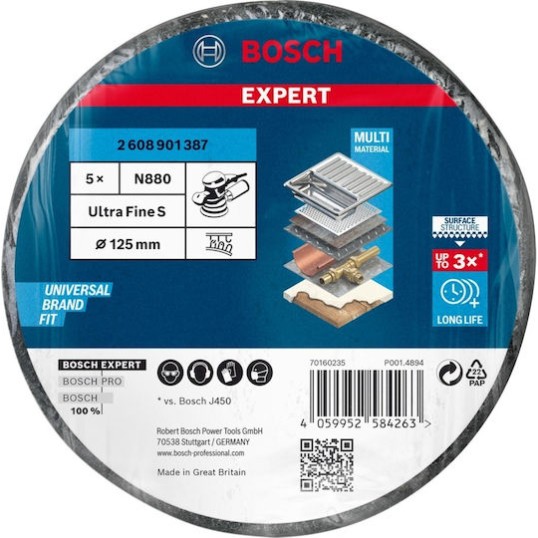 Bosch Δίσκος Λείανσης K600 Μετάλλου και Ξύλου 125mm 5τμχ