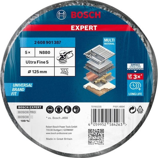 Bosch Δίσκος Λείανσης K600 Μετάλλου και Ξύλου 125mm 5τμχ