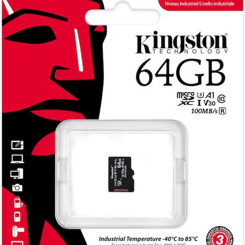 Kingston Industrial microSDXC 64GB Class 10 U3 V30 A1 UHS-I