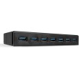 Lindy USB 3.0 Hub 7 Θυρών με σύνδεση USB-A & Θύρα Φόρτισης και Εξωτερική Παροχή Ρεύματος