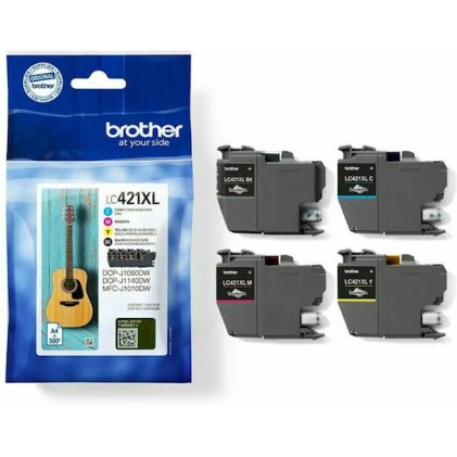 Brother LC421XL Γνήσιο Πακέτο 4 Μελανιών Εκτυπωτή InkJet Κίτρινο / Κυανό / Ματζέντα / Μαύρο (LC-421XLVAL)