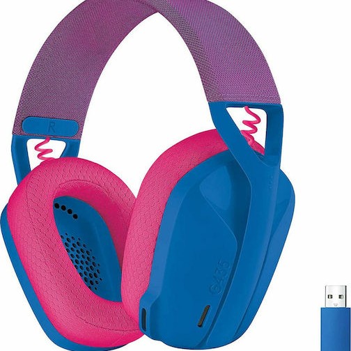 Logitech G435 Lightspeed Ασύρματο Over Ear Gaming Headset με σύνδεση Bluetooth / USB Μπλε/Φούξια