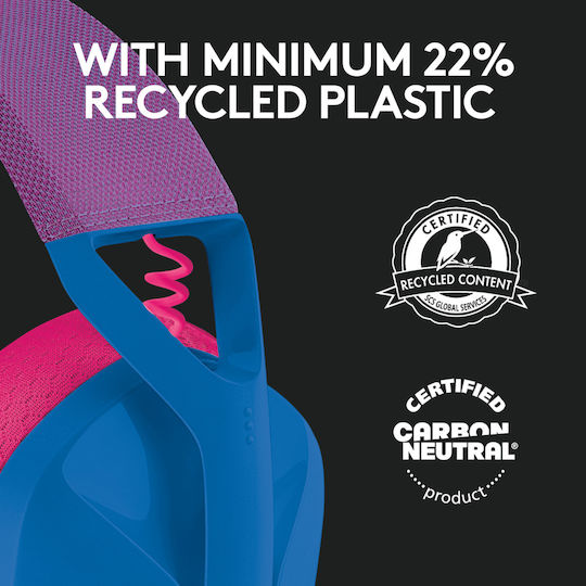 Logitech G435 Lightspeed Ασύρματο Over Ear Gaming Headset με σύνδεση Bluetooth / USB Μπλε/Φούξια