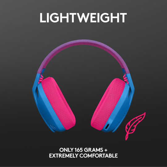 Logitech G435 Lightspeed Ασύρματο Over Ear Gaming Headset με σύνδεση Bluetooth / USB Μπλε/Φούξια