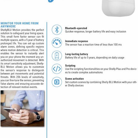 Shelly BLU Motion Αισθητήρας Κίνησης PET Μπαταρίας με Εμβέλεια 10m σε Λευκό Χρώμα