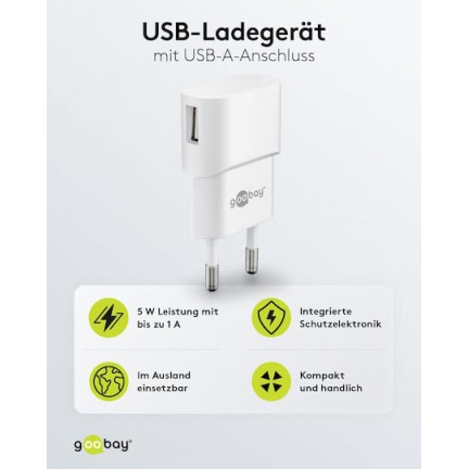 Goobay Φορτιστής Χωρίς Καλώδιο με Θύρα USB-A 5W Λευκός (44948)