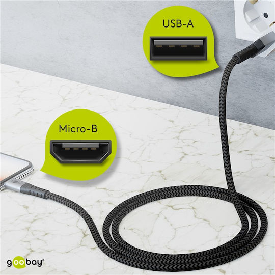 Goobay Braided USB 2.0 to micro USB Cable Γκρι 1m (49282)