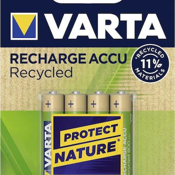 Varta Recharge Accu Recycled Επαναφορτιζόμενες Μπαταρίες AAA Ni-MH 800mAh 1.2V 4τμχ