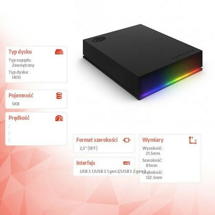 Seagate FireCuda Gaming USB 3.2 Εξωτερικός HDD 5TB 2.5