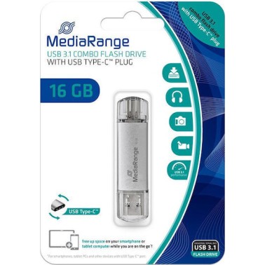 Mediarange Usb 3.0 Combo Flash Drive Usb Type C 16gb Silver