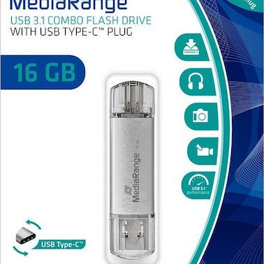 Mediarange Usb 3.0 Combo Flash Drive Usb Type C 16gb Silver