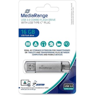 Mediarange Usb 3.0 Combo Flash Drive Usb Type C 16gb Silver