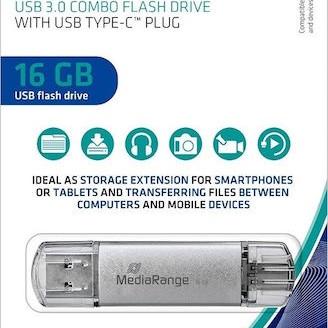 Mediarange Usb 3.0 Combo Flash Drive Usb Type C 16gb Silver