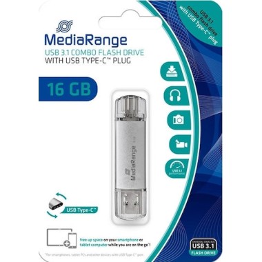 Mediarange Usb 3.0 Combo Flash Drive Usb Type C 16gb Silver