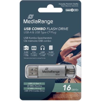 Mediarange Usb 3.0 Combo Flash Drive Usb Type C 16gb Silver