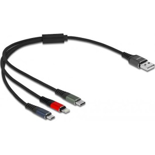 DeLock Regular USB to Lightning / Type-C / micro USB Cable Μαύρο 0.3m (87236)