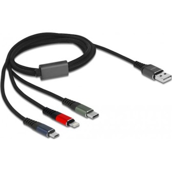 DeLock Regular USB to Lightning / Type-C / micro USB Cable Μαύρο 1m (87277)